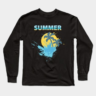 Summer Time Funny gift for summer lovers sun with splash water, palm trees creative design Long Sleeve T-Shirt